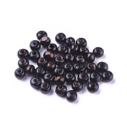 Dyed Natural Wood Beads, Round, Lead Free, Coconut Brown, 6x4~5mm, Hole: 2mm, about 13600pcs/1000g(WOOD-Q006-6mm-06-LF)