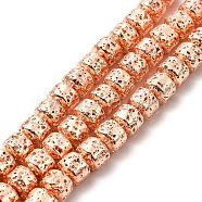 Electroplated Natural Lava Rock Beads Strands, Rondelle, Rose Gold Plated, 6x7mm, Hole: 1mm, about 67~68pcs/strand, 15.35~15.63 inch(39~39.7cm)(G-G984-10RG)