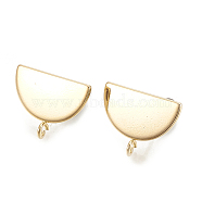 Brass Stud Earrings Findings, with Loop, Half Round, Nickel Free, Real 18K Gold Plated, 12.5x16mm, Hole: 2mm, Pin: 0.7mm(X-KK-S345-191G)