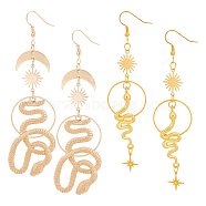 ANATTASOUL 2 Pairs 2 Style Sun & Moon Planet Alloy Dangle Earrings, Snake Long Drop Earrings for Women, Golden, 103~106mm, Pin: 0.6~0.7mm, 1 Pair/style(EJEW-AN0002-42)