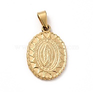 PVD Vacuum Plating 201 Stainless Steel Pendants, Oval with Virgin Mary, Golden, 23x16x2mm, Hole: 3.5mm(STAS-P314-16G)