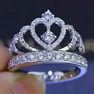 Fashionable Alloy Rhinestone Finger Rings, Crown, Crystal, US Size 8(18.1mm)(FS-WG5016E-02)