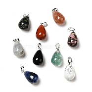 Natural Mixed Stone Pendants, with Platinum Tone Brass Findings, Teardrop Charm, 20~21x11~12mm, Hole: 6x3.5mm(G-I332-05P-A)