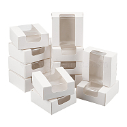 Square Paper Storage Gift Boxes with Clear Visible Window, Gift Packaging Case for Soap Packaging, White, 8x8x3.5cm(CON-WH0095-65B)