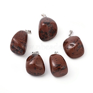 Natural Mahogany Obsidian Pendants, with Platinum Tone Brass Findings, Nuggets, 23~30x13~22x12~20mm, Hole: 5x3mm(G-K302-B03)