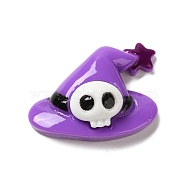 Halloween Series Cute Opaque Resin Decoden Cabochons, Dark Violet, Witch Hat with Skull, 21x28.5x11mm(RESI-B026-03A-01)