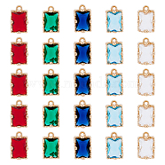 40Pcs 5 Colors Glass Rhinestone Pendants, with Light Gold Plated Brass Claw Open Back Settings, Faceted Rectangle Charms, Mixed Color, 10x6x5mm, Hole: 1mm, 8Pcs/color(GLAA-DC0001-21)