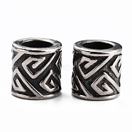 304 Stainless Steel Beads, European Style Beads, Large Hole Beads, Column, Antique Silver, 10x9.5mm, Hole: 6mm(STAS-B010-08AS-B)
