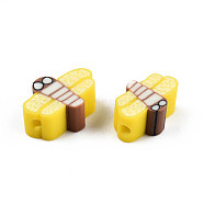 Handmade Polymer Clay Beads, Dragonfly, Yellow, 5~8.5x9~11.5x4.5~5mm, Hole: 1.2~1.6mm(CLAY-N010-087B-02)