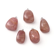 Natural Strawberry Quartz Pendants, with Platinum Tone Brass Findings, Nuggets, 23~30x13~22x12~20mm, Hole: 5x3mm(G-k302-B17)