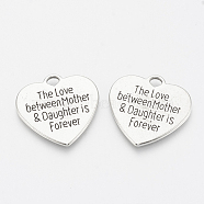 Tibetan Style Alloy Quote Pendants, Heart with Word, Cadmium Free & Lead Free, Antique Silver, 24.5x25x1.5mm, Hole: 2.5mm(X-TIBE-Q085-04AS-LF)