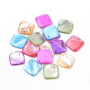 Freshwater Shell Pendants, Dyed, Rhombus, Mixed Color, 24.5x24.5x3~4mm, Hole: 1mm(SHEL-S266-01)
