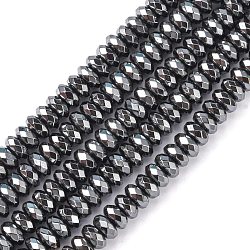 Non-Magnetic Synthetic Hematite Beads Strands, Nickel Free & Lead Free, Faceted, Rondelle, Black, 3x6mm, Hole: 1mm(G-Q422)