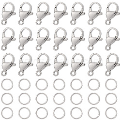 120Pcs 304 Stainless Steel Lobster Claw Clasps with 120Pcs Open Jump Rings, Stainless Steel Color, Clasp: 12x7x3.5mm, Hole: 1.5mm; Jump Rings: 6x0.7mm(21 Gauge), Inner Diameter: 4.6mm(STAS-SC0004-89)