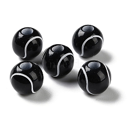 Spray Printed Opaque Acrylic European Beads, Large Hole Beads, Tennis, Black, 11x10mm, Hole: 4mm, about 1000pcs/500g(SACR-P031-26B-01)