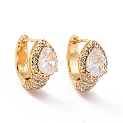 Clear Cubic Zirconia Teardrop Hoop Earrings, Brass Jewelry for Women, Real 18K Gold Plated, 15.5x8.5x18mm, Pin: 0.9mm(EJEW-C008-19G)