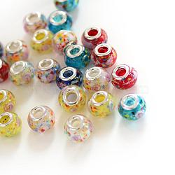 Rondelle Lampwork Large Hole European Beads, with Silver Color Plated Brass Cores, Mixed Color, 13~14x10~11mm, Hole: 5mm(LPDL-R003-02)