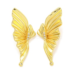 Rack Plating Butterfly Brass Micro Pave Clear Cubic Zirconia Stud Earrings, Cadmium Free & Lead Free, Real 18K Gold Plated, 50x26mm(EJEW-I313-08G)