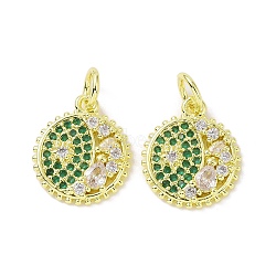 Real 18K Gold Plated Brass Micro Pave Cubic Zirconia Pendants, with Jump Ring, Evil Eye Charms, Green, 16.5x14x3mm, Hole: 4mm(KK-L209-056G-02)