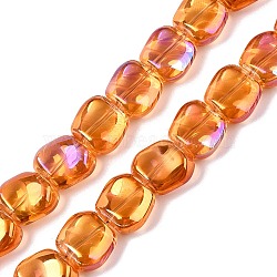 Electroplate Glass Beads Strands, Pearl Luster Plated, Square, Orange, 10.5x10.5~11x6.5mm, Hole: 1mm, about 59~60pcs/strand, 25.12~25.59 inch(63.8~65cm)(X-EGLA-N012-07L)