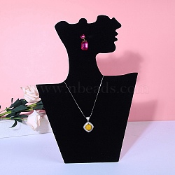 Cardboard Covered with Velvet Necklace & Earring Display Stands, Tabletop Bust Jewelry Holder for Necklace Earring Storage, Photo Props, Black, 29.5x20.8x0.9cm, Unfold: 10x20.8x25.5cm(ODIS-Q041-04A-01)