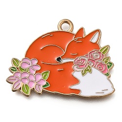 Animal Flower Alloy Enamel Pendants, Golden, Fox, 21x28x1mm, Hole: 1.8mm(ENAM-Q508-01D)