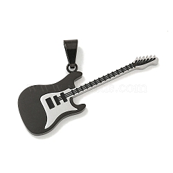 304 Stainless Steel Big Pendants, with Enamel, Guitar Charm, Black, 51.5x17.5x2.5mm, Hole: 8.5x4.5mm(STAS-C102-10EB)