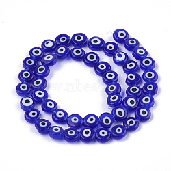 Handmade Evil Eye Lampwork Beads Strands, Flat Round, Blue, 7.5x3mm, Hole: 1mm, about 48pcs/strand, 13.7 inch~14.9 inch(LAMP-S191-02B-03)