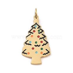 Christmas Theme 304 Stainless Steel Pendants, with Enamel and Jump Ring, Real 14K Gold Plated, Christmas Tree, 20x10.5x1mm, Hole: 3mm(STAS-F305-06)