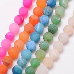 Natural Druzy Geode Agate Bead Strands, Frosted, Round, Dyed & Heated, Grade A, Mixed Color, 8mm, Hole: 1mm, about 47pcs/strand, 15 inch(G-K166-09-8mm)