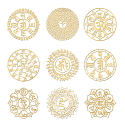 Nickel Decoration Stickers, Metal Resin Filler, Epoxy Resin & UV Resin Craft Filling Material, Golden, Mantra Wheel, Mixed Shapes, 40x40mm, 9 style, 1pc/style, 9pcs/set(DIY-WH0450-073)