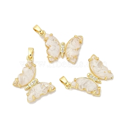 Rack Plating Brass Pendants, With Resion, Cubic Zirconia, Long-Lasting Plated, Lead Free & Cadmium Free, Real 18K Gold, Butterfly, Floral White, 24x20x4.5mm, Hole: 3.5mm(KK-U011-01G-A)