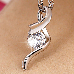 Real Platinum Plated Brass Cubic Zirconia Pendants, 20x8x4mm, Hole: 2x3.5mm(ZIRC-R014-04)