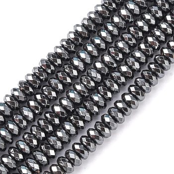 Non-Magnetic Synthetic Hematite Beads Strands, Faceted, Rondelle, Black, 3x6mm, Hole: 1mm