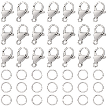 120Pcs 304 Stainless Steel Lobster Claw Clasps with 120Pcs Open Jump Rings, Stainless Steel Color, Clasp: 12x7x3.5mm, Hole: 1.5mm; Jump Rings: 6x0.7mm(21 Gauge), Inner Diameter: 4.6mm