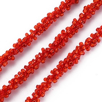 Polyester Cord, with Glass Seed Beads, Red, 1/4 inch(5~6mm)