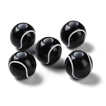 Spray Printed Opaque Acrylic European Beads, Large Hole Beads, Tennis, Black, 11x10mm, Hole: 4mm, about 1000pcs/500g