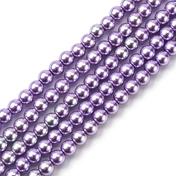 Eco-Friendly Grade A Glass Pearl Beads, Pearlized, Round, Lilac, 6mm, Hole: 1.2~1.5mm, about 68pcs/Strand, 16''(40.64cm)