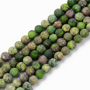 Natural American Turquoise Beads Strands, Frosted, Dyed & Heated, Round, Green, 4mm, Hole: 0.8mm, about 83~86pcs/strand, 14.96 inch(38cm)