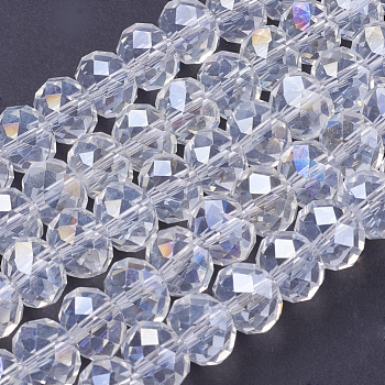Electroplate Glass Beads Strands, AB Color Plated, Faceted, Rondelle, Clear AB, 12x8mm, Hole: 1mm, about 72pcs/strand