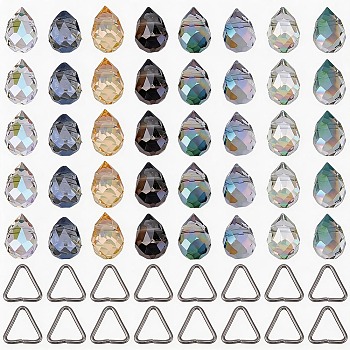 DIY Pendants Kits, including Electroplated Glass Beads, 304 Stainless Steel Triangle Linking Ring, Mixed Color, 11x8mm, Hole: 1.2mm