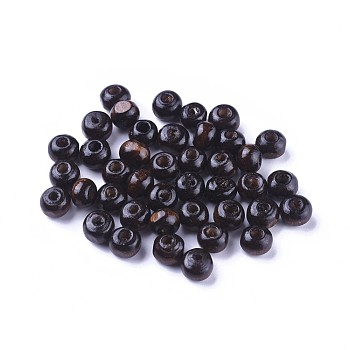 Dyed Natural Wood Beads, Round, Lead Free, Coconut Brown, 6x4~5mm, Hole: 2mm, about 13600pcs/1000g