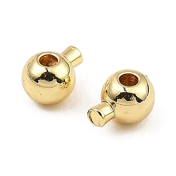 Brass Crimp Beads, Long-Lasting Plated, Round, Real 14K Gold Plated, 5x3.5x3.5mm, Hole: 0.9mm