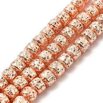 Electroplated Natural Lava Rock Beads Strands, Rondelle, Rose Gold Plated, 6x7mm, Hole: 1mm, about 67~68pcs/strand, 15.35~15.63 inch(39~39.7cm)