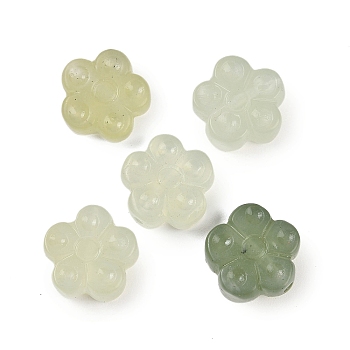 Natural Xiuyan Jade Beads, Plum Blossom Flower, 13.5x14x6mm, Hole: 1mm