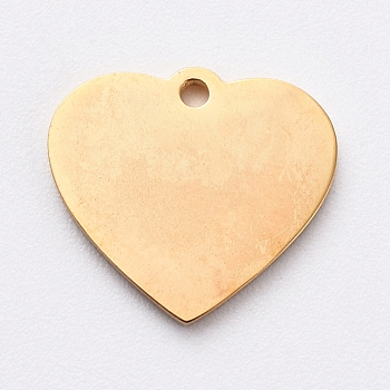 Vacuum Plating 304 Stainless Steel Stamping Blank Tag Charms, Manual Polishing, Heart, Golden, 9x10x1mm, Hole: 0.8mm