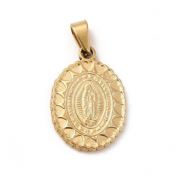 Vacuum Plating 201 Stainless Steel Pendants, Oval with Virgin Mary, Golden, 23x16x2mm, Hole: 3.5mm