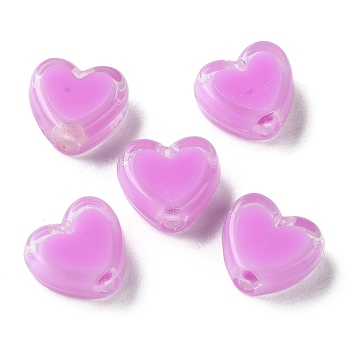 Heart Acrylic Beads, Bead in Bead, Magenta, 7x8x4mm, Hole: 1.8mm, about 2777pcs/500g