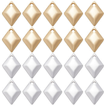 80Pcs 2 Colors Brass Charms, Rhombus, Platinum & Golden, 10.5x7.5x1.5mm, Hole: 1.2mm, 40pcs/color
