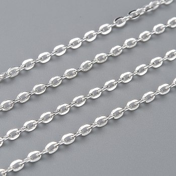 Iron Cable Chains, Unwelded, with Spool, Flat Oval, Popular for Jewelry Making, Important Decoration, Silver Color Plated, 3x2x0.6mm, about 32.8 Feet(10m)/roll